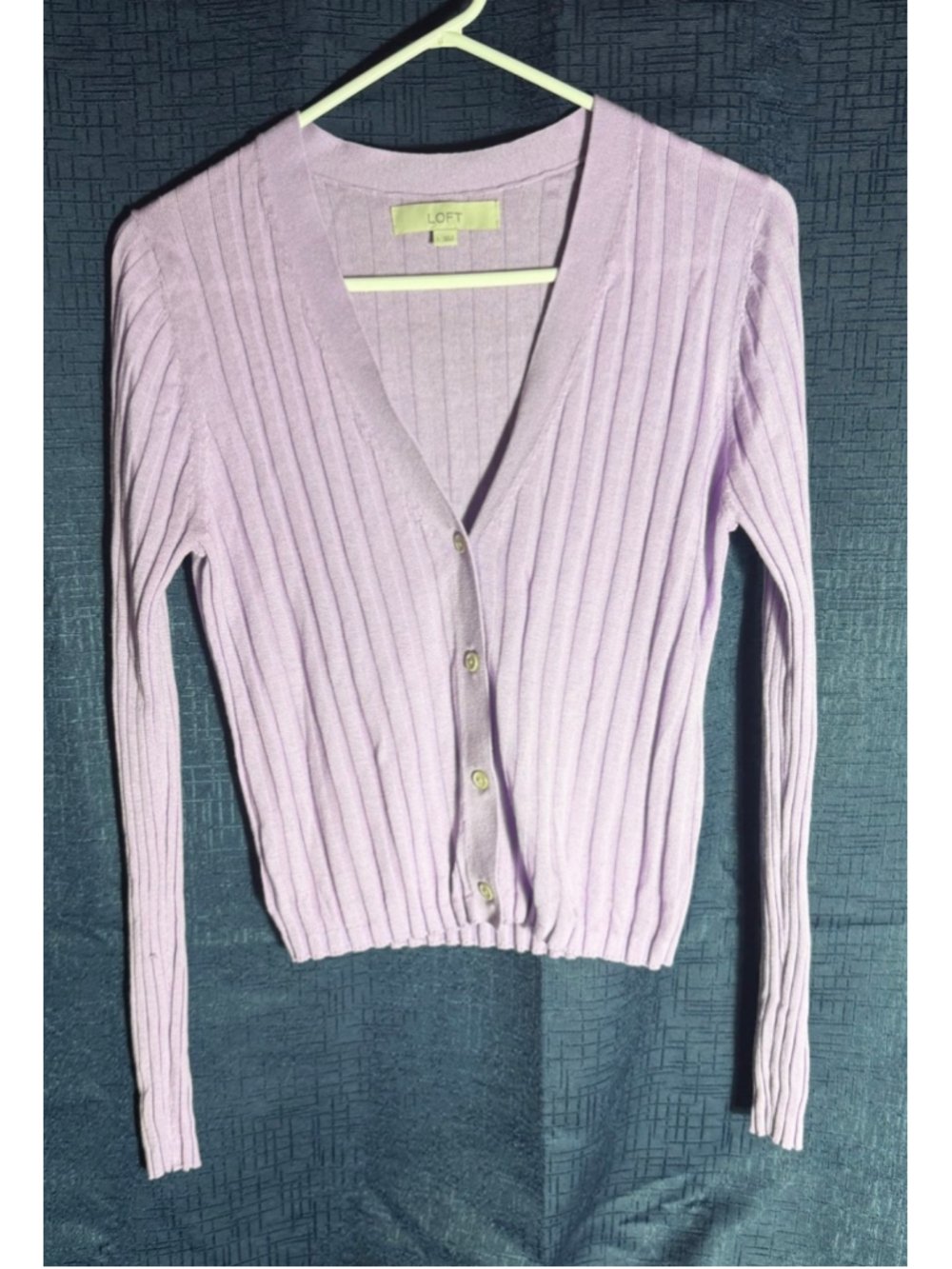 Women's LOFT Lavender Ribbed Cardigan Sweater L soft office cottagecore dressy